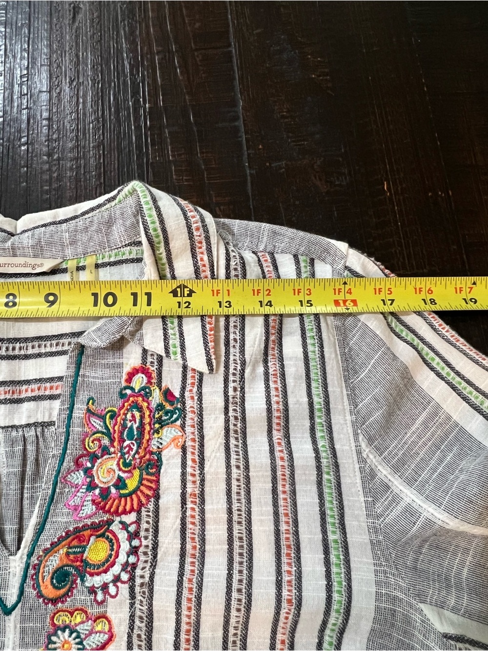 Soft Surroundings Shirt Womens Large Aruba Embroidered Pullover Tunic Boho Strip - Picture 7 of 14